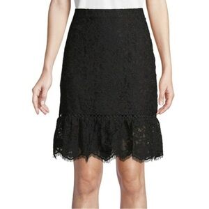 NWT Karl Lagerfeld | Women’s Black Lace Paris Flounce Hem Lined Skirt, Size 10